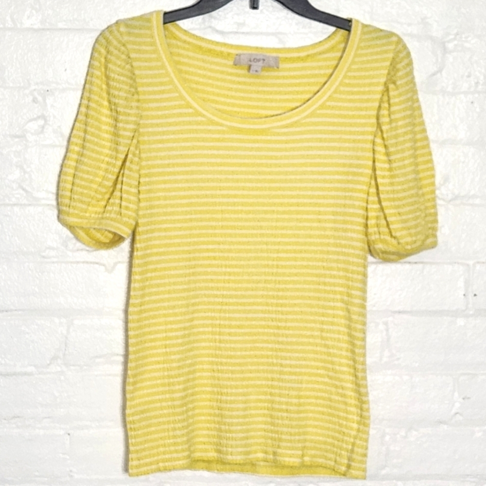 LOFT Smocked Yellow & White Striped Top